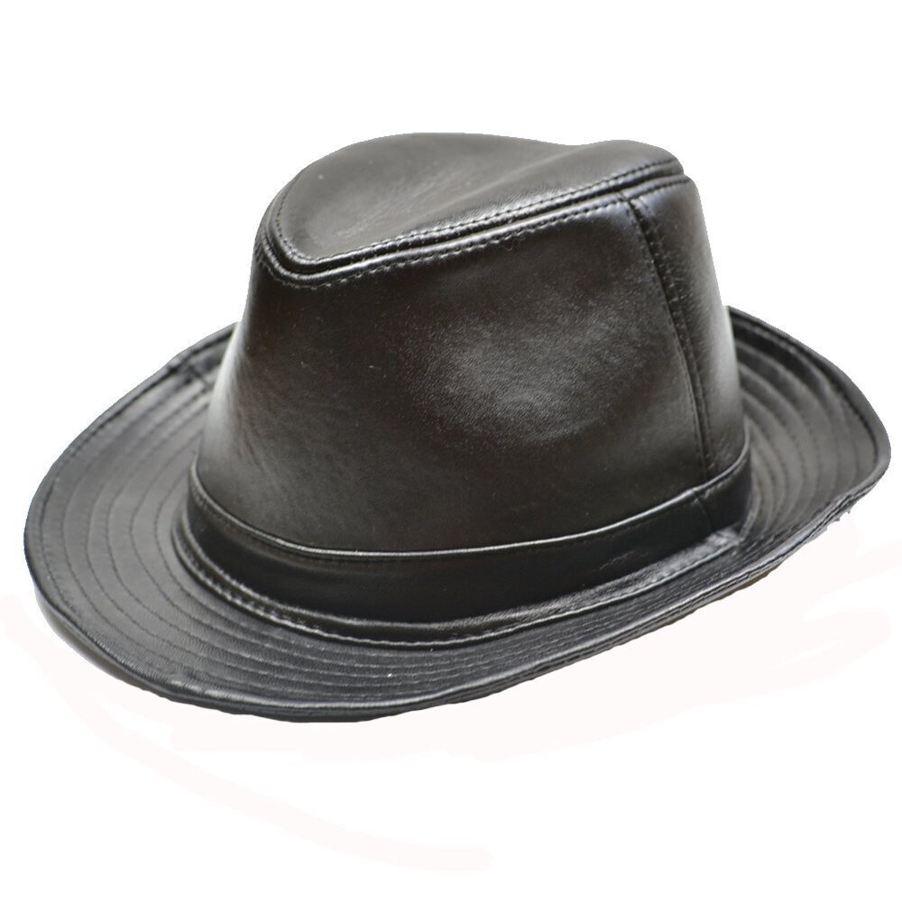 8951 Leather Fedora Porkpie Hat XL57-58cm/22.47-22.8in Black